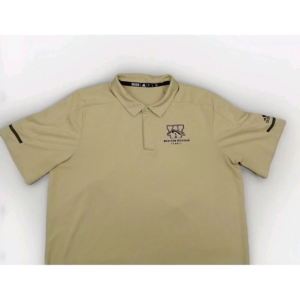 Adidas Western Michigan Broncos Tennis Polo Shirt Men's XL WMU Tan‎